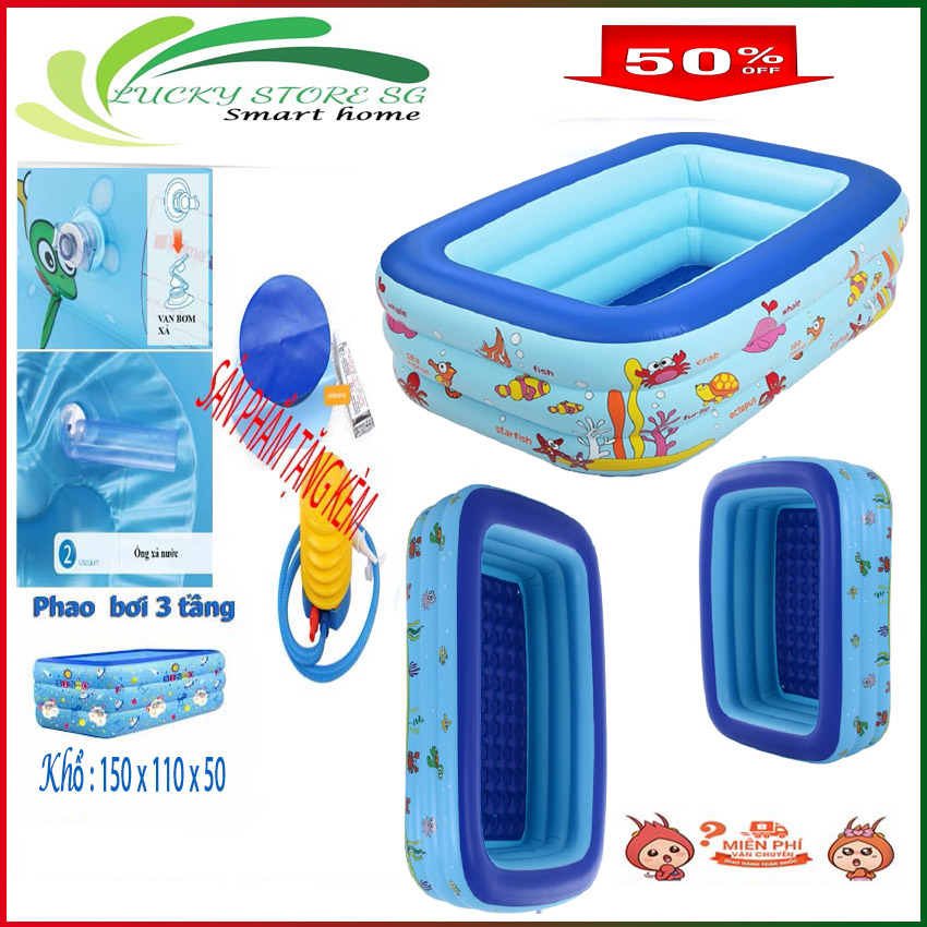 Bể Bơi Phao Trẻ Em 1m5 Trong Nhà Hình Chữ Nhật , bể bơi trẻ em