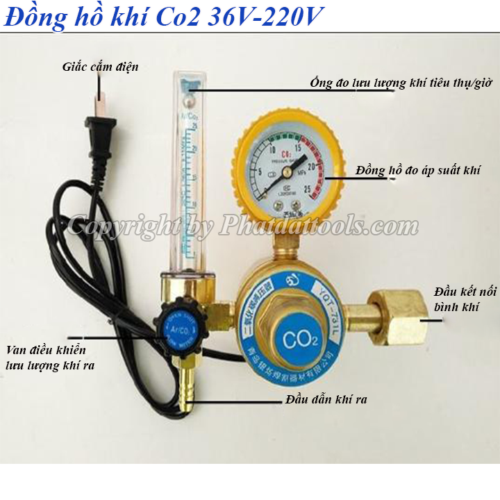 Đồng hồ sấy khí Co2 cho máy hàn MIG/MAG 36V