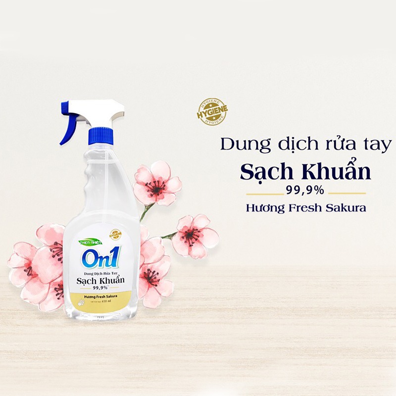 Nước Rửa Tay Khô On1 Sạch Khuẩn đến 99% -650ml(Hương FRESH SAKURA) Hoặc 500ml(Hương BAMBOO CHARCOAL)- dạng bình xịt-chung tay chống dịch