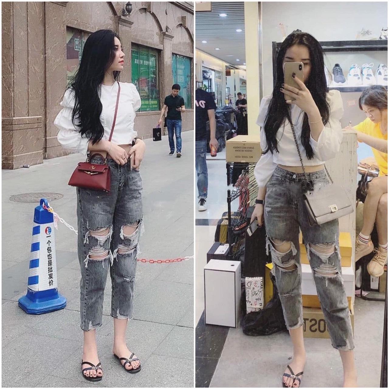 QUẦN JEAN NỮ BAGGY RÁCH NHIỀU MÀU XÁM 1/2 - 3166 SIZE S,M,I