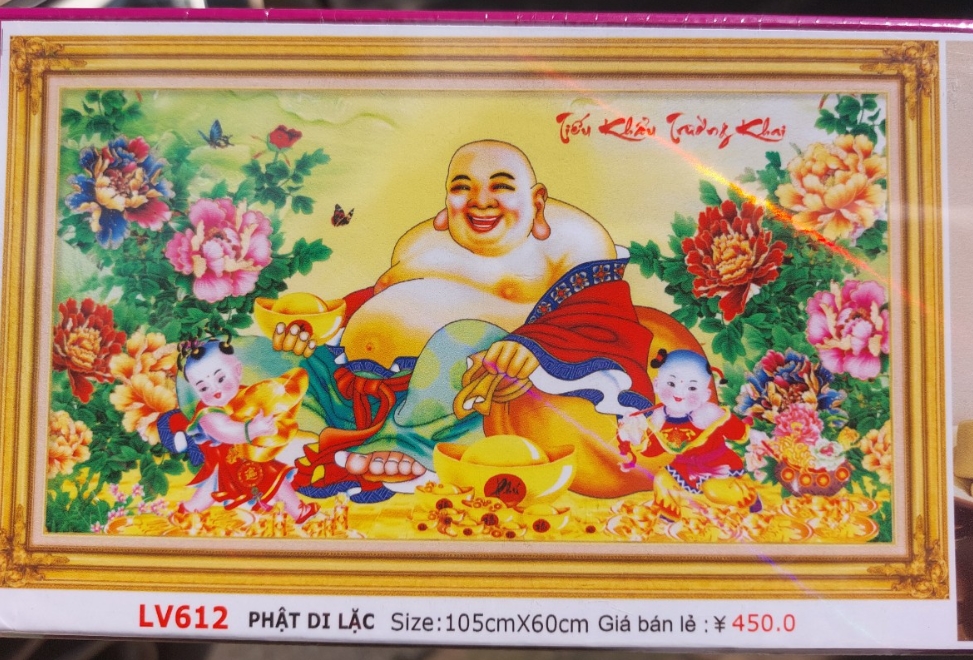 Tranh đính đá 5d phật di lặc tiếu khẩu trường khai - kích thước 105x60cm ngọc thịnh shop tranh