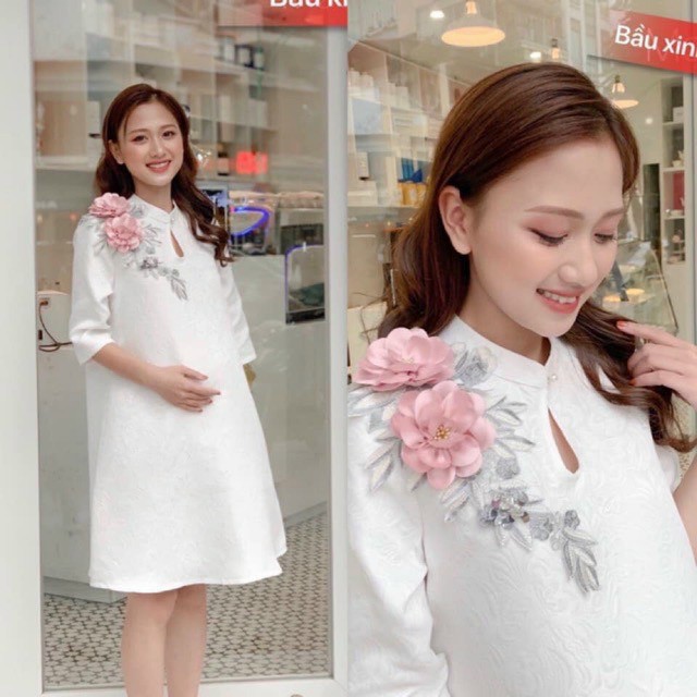 váy bầu cách tân thời trang cho mẹ diện Tết