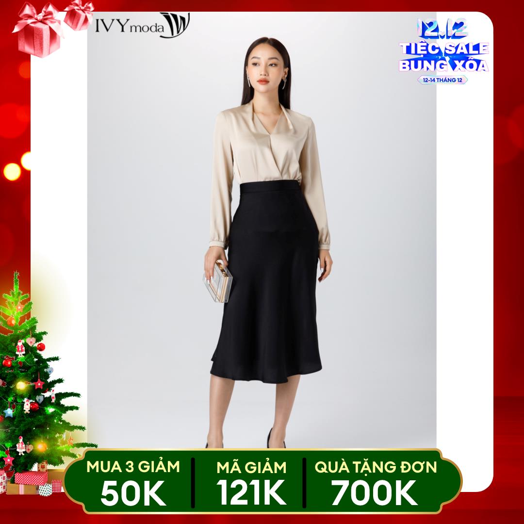 Áo sơ mi lụa cổ kiểu IVY Moda MS 17M6841