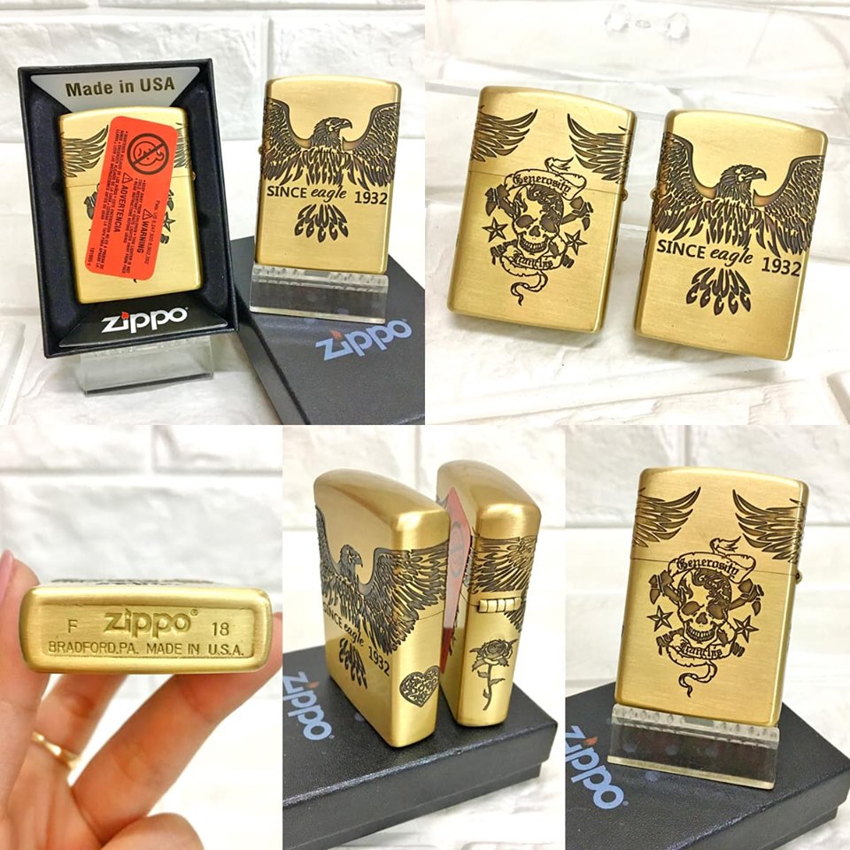 Bật lửa zippo mỹ đồng thau nguyên khối khắc 4 mặt đại bàng 1932 -