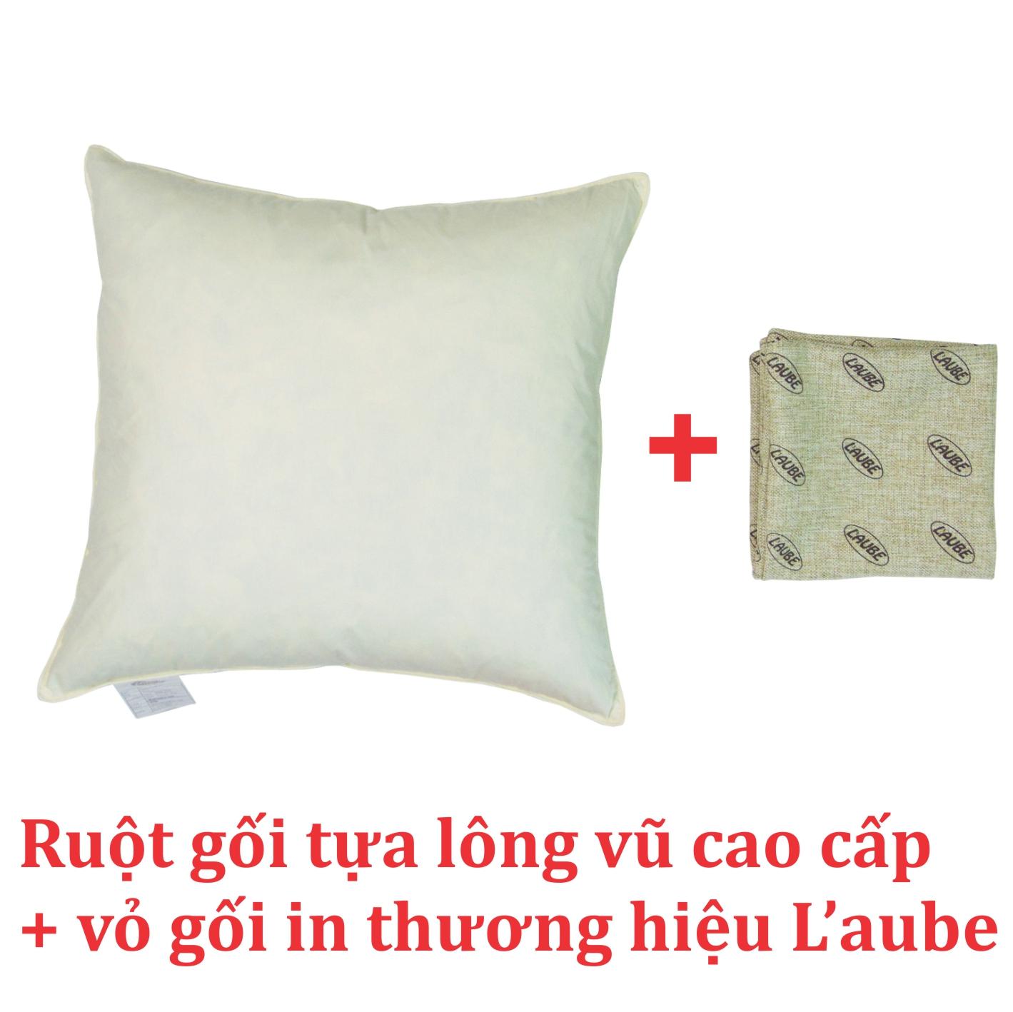 BỘ 2 GỐI TỰA LÔNG VŨ CAO CẤP 45x45cm RUỘT GỐI LÔNG VŨ + VỎ GỐI IN THƯƠNG HIỆU L