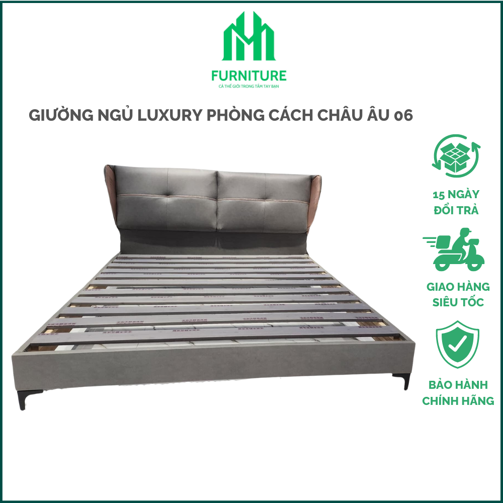Giường ngủ bọc nệm MinHuy, Giường thiết kế hoàng gia phong cách Châu Âu sang trọng và hiện đại khung gỗ sồi bảo hành 1 năm - Nội Thất MinHuy