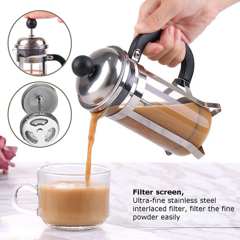 Bình pha cafe - Bình Pha Cafe Kiểu Pháp 350ml (Bạc) - Bình pha cà phê french press - Dùng để pha trà hay cà phê theo phương pháp French press ép cà phê - Bình pha cà phê Moka Pot 6 tách 300ml bằng Nhôm cao cấp