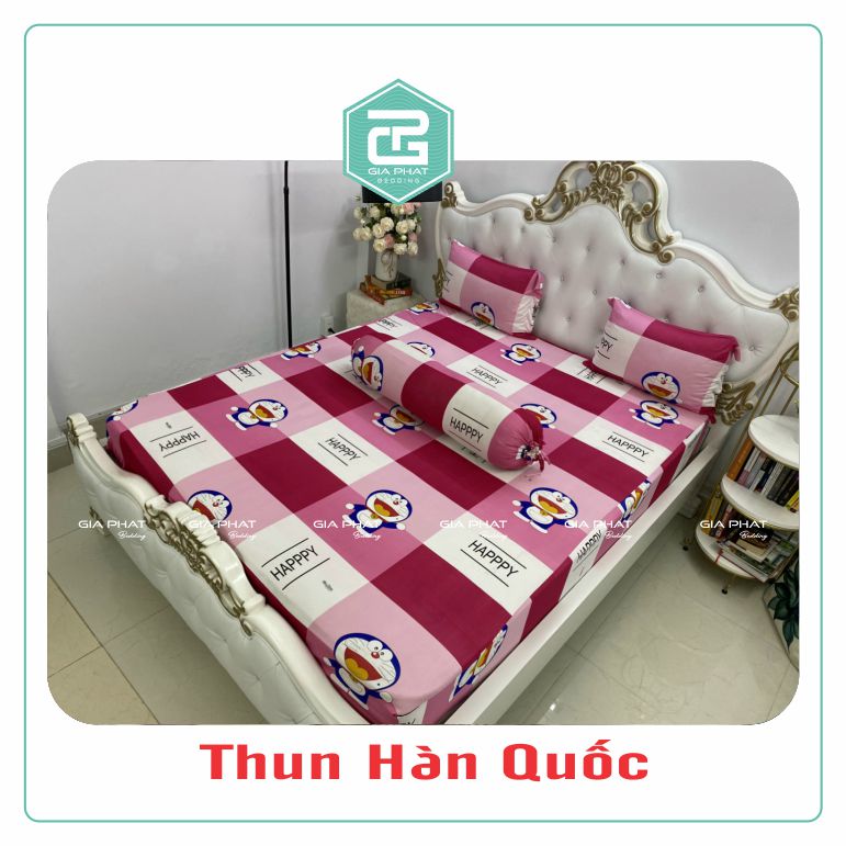 Bộ ga gối Thun Lạnh Hàn Quốc {4 món} họa tiết Doremon (1 ga bọc + 2 vỏ gối nằm + 1 vỏ gối ôm)