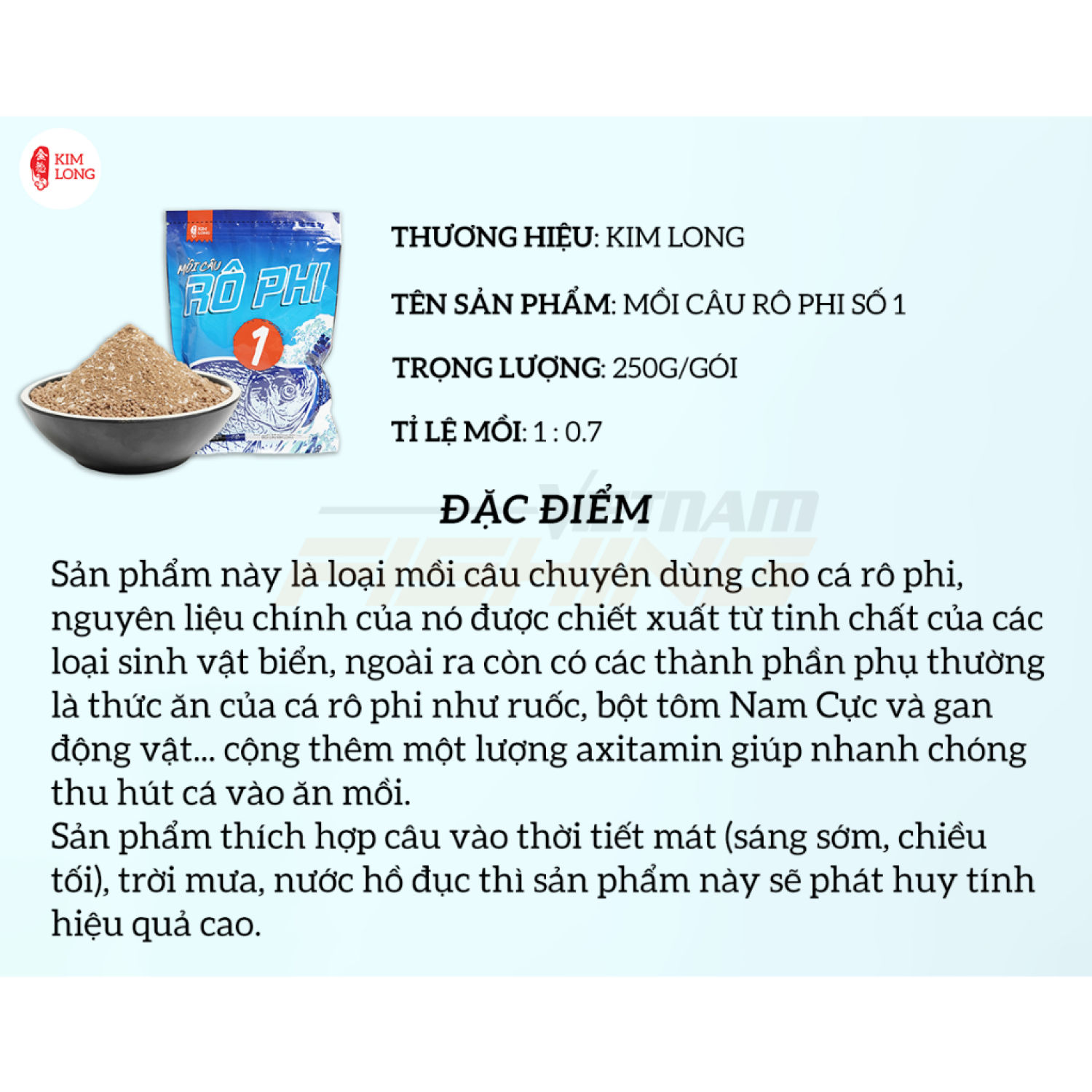 Mồi Câu Rô Phi 1 - 2 Kim Long 250g Câu Cá Rô Phi Siêu Nhạy