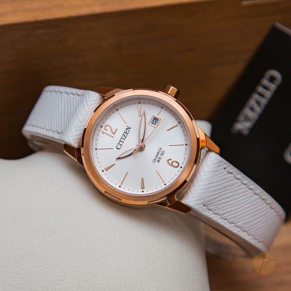 Đồng hồ Nữ Citizen máy quartz, dây da, size 28mm EU6073-02A