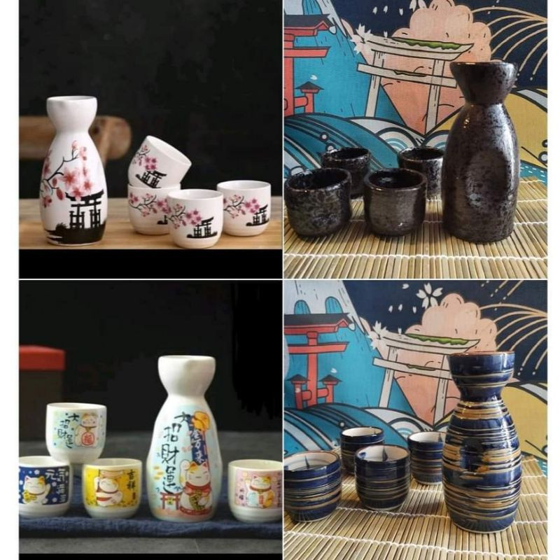 Bộ bình ly uống rượu sake sakura (gồm 1 bình 4 ly)