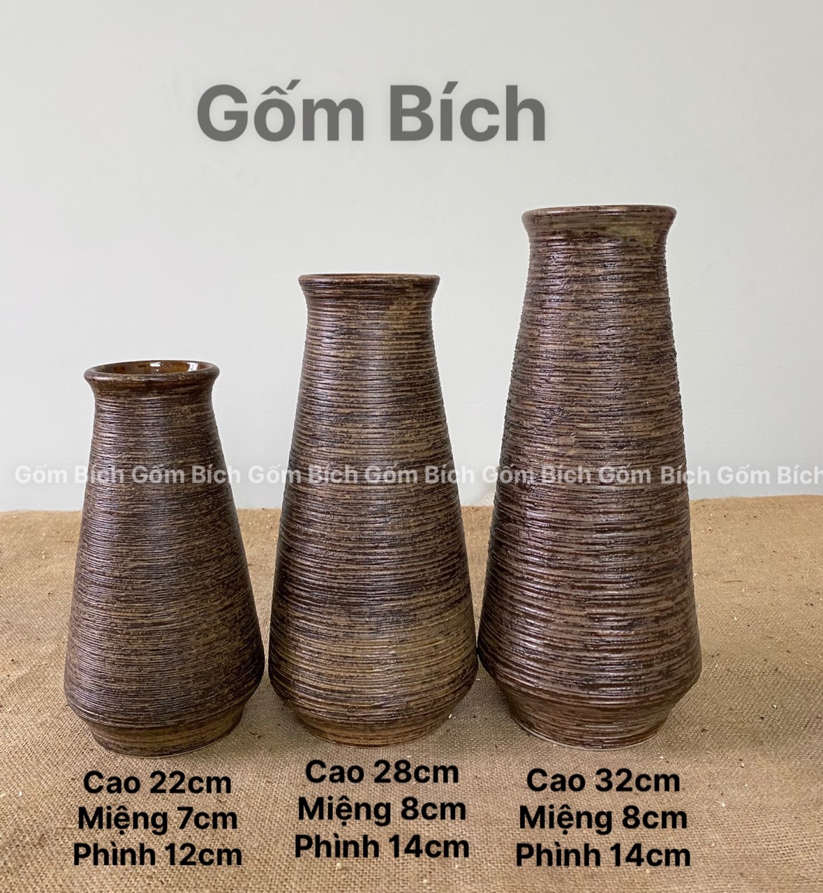 Bình hoa lọ hoa dáng chai bowling men mộc gốm sứ bát tràng - gốm bích