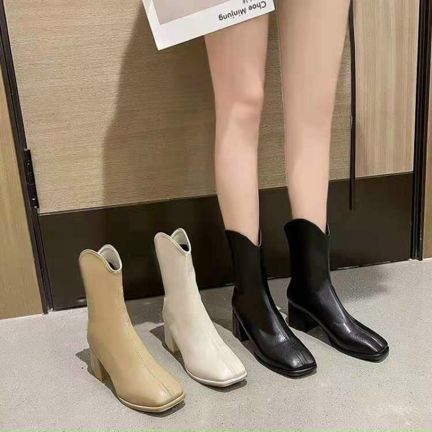 bốt (boot) da cổ ngắn V gót 5p khoá sau (FULL HỘP hàng QC)