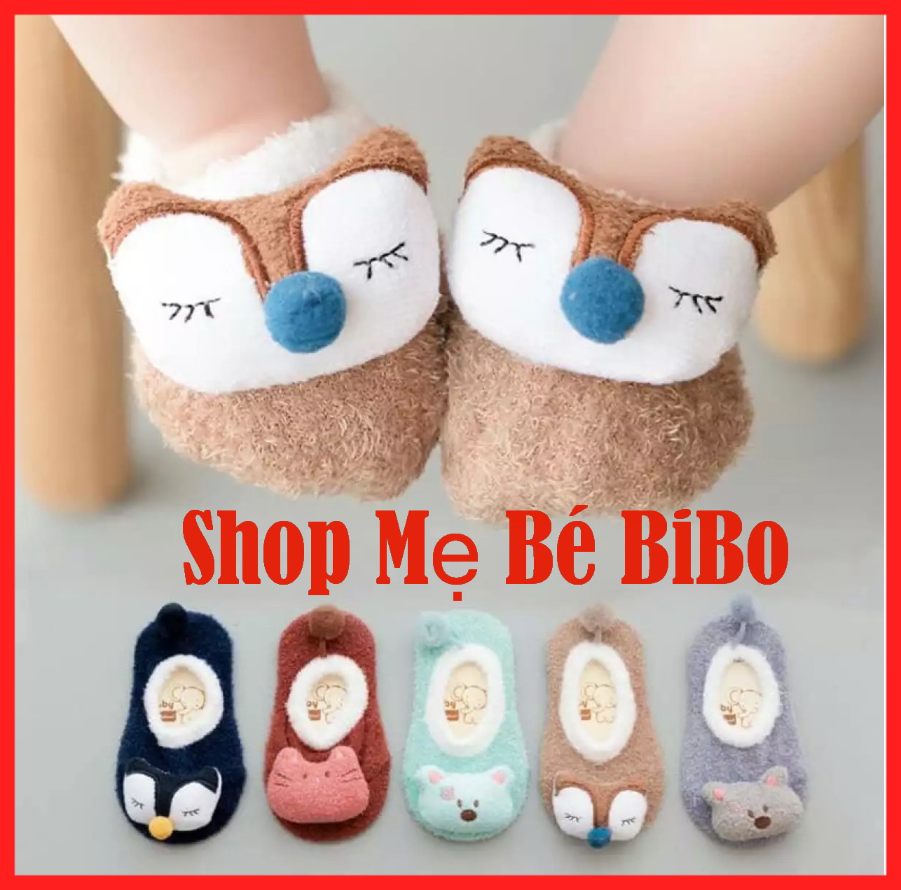 Giày tập đi, giày len lông xù 3D hình thú đáng yêu có chống trượt cho bé