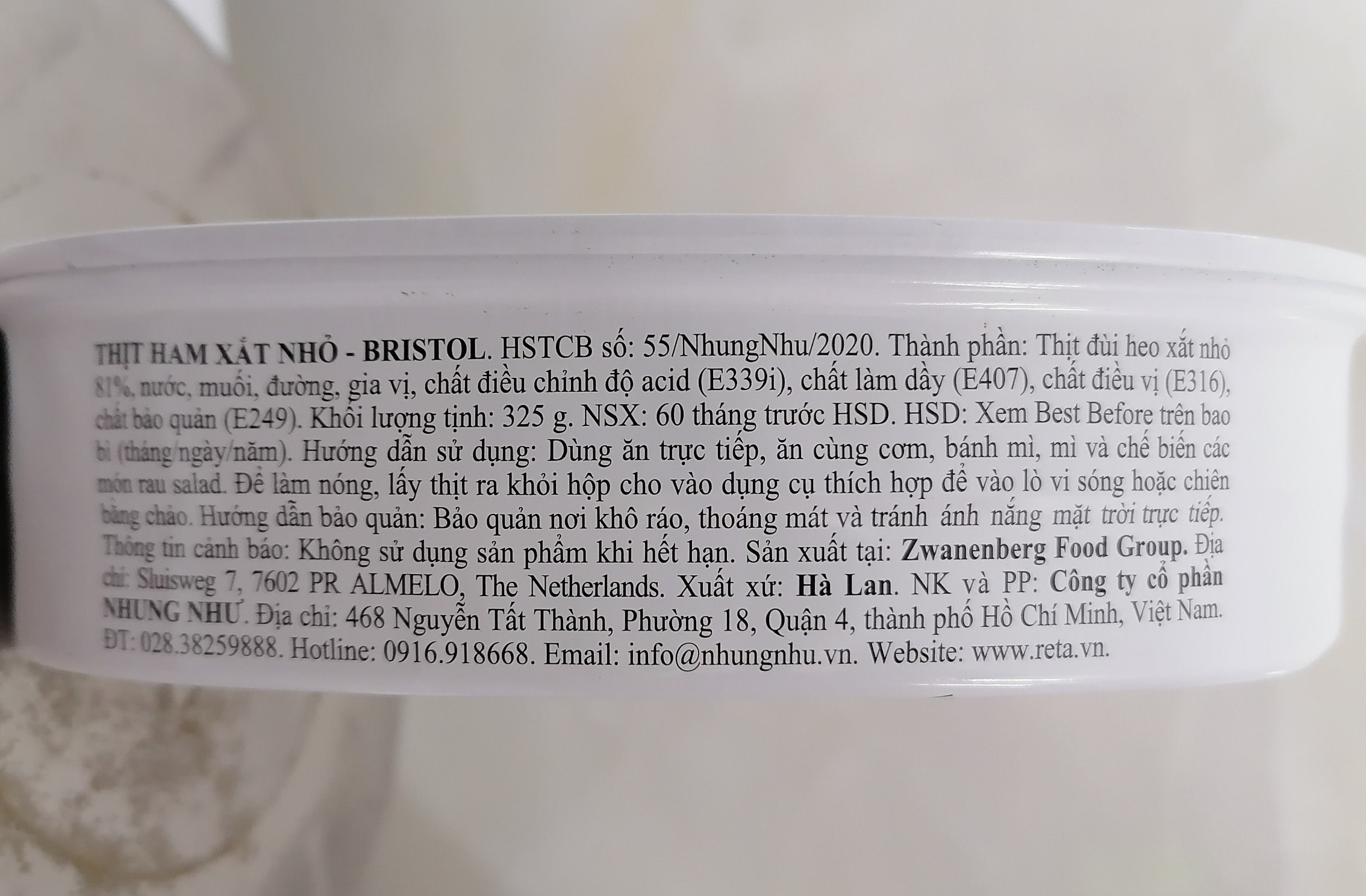 [HỘP ĐỎ 325g (OVAL)] THỊT HEO XẮT NHỎ [Netherlands] BRISTOL Chopped Ham Water Added (nhn-hk)