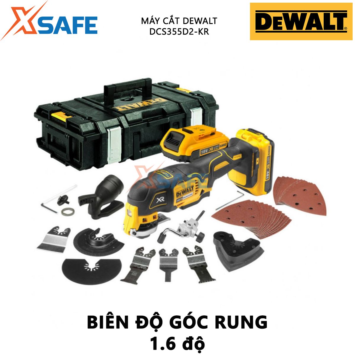 Cutting Machine multi-purpose battery DeWalt dcs355d2-kr cutting machine vibration power 300W, no-load speed 22000 v/p, amplitude angle vibration 1.6 degree cut on the various materials such as metal, tile [xsafe] [XTools]