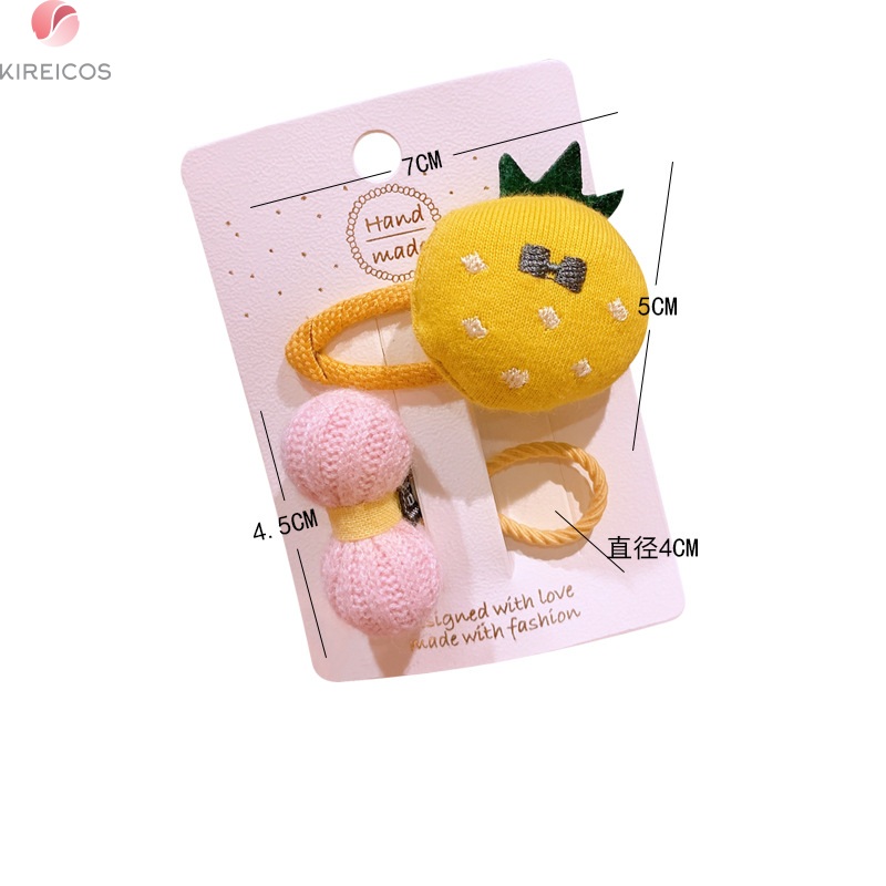 Set 2 Kẹp Tóc Cột Tóc Hình Thú Dễ Thường Và Nơ Len