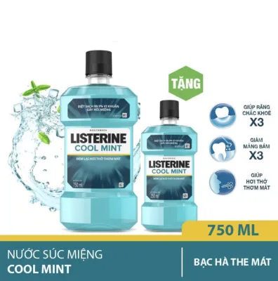 [HCM]Nước Súc Miệng Hương Bạc Hà Listerine Cool Mint 750ml (tặng kèm 1 chai Listerine Cool Mint 250ml)