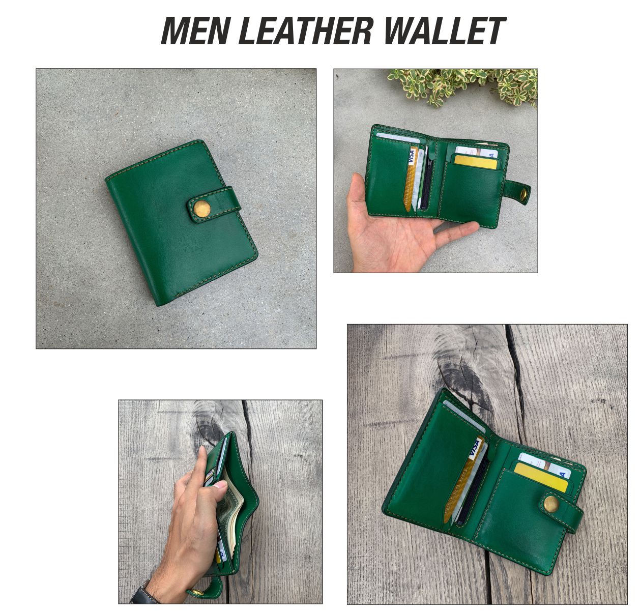 Ví nữ cao cấp- màu Xanh lá cây cầm tay- Da bò nhâp khẩu- Khắc laze miễn phí