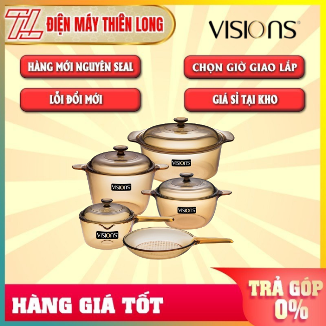 [GIAO HCM] [Trả góp 0%] Bộ 5 Nồi Thủy Tinh Visions VS-339/CL1
