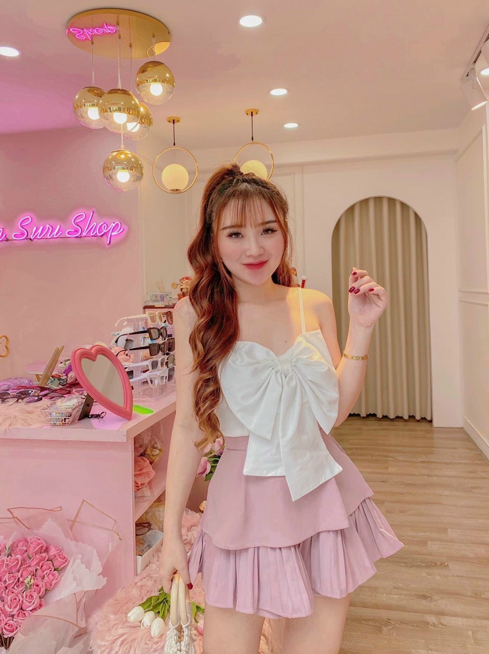 Áo voan hai dây nơ bảng bự stype ttsla0390