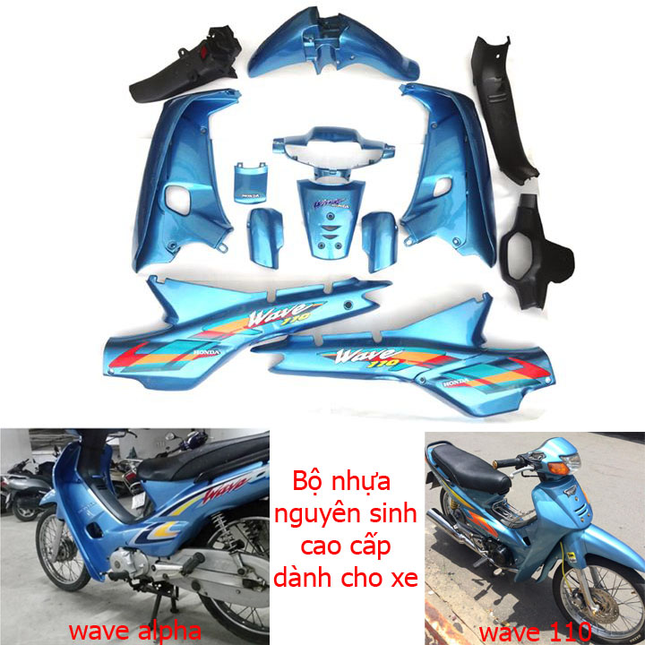 [TẶNG TEM] Bộ dàn áo xe WAVE anpha - Wave zx - wave 110 đời xe 1997 đến 2006, nhựa nguyên sinh ABS màu XANH NGỌC G540 - có TẶNG BỘ TEM XE cao cấp.