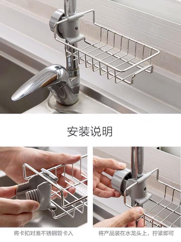 Giá vòi nước đơn bằng inox inox để giẻ rửa bát tránh vi khuẩn, Gia inox de gie rua bat tranh vi khuan, nam moc sieu chac chan