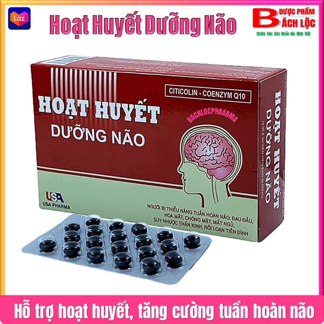 - Hoạt Huyết Dưỡng Não Citicolin - Coenzyme Q10 giảm đau đầu hoa mắt chóng mặt mất ngủ rối loạn tiền đình - Hộp 100 viên- Màu đỏ đậm