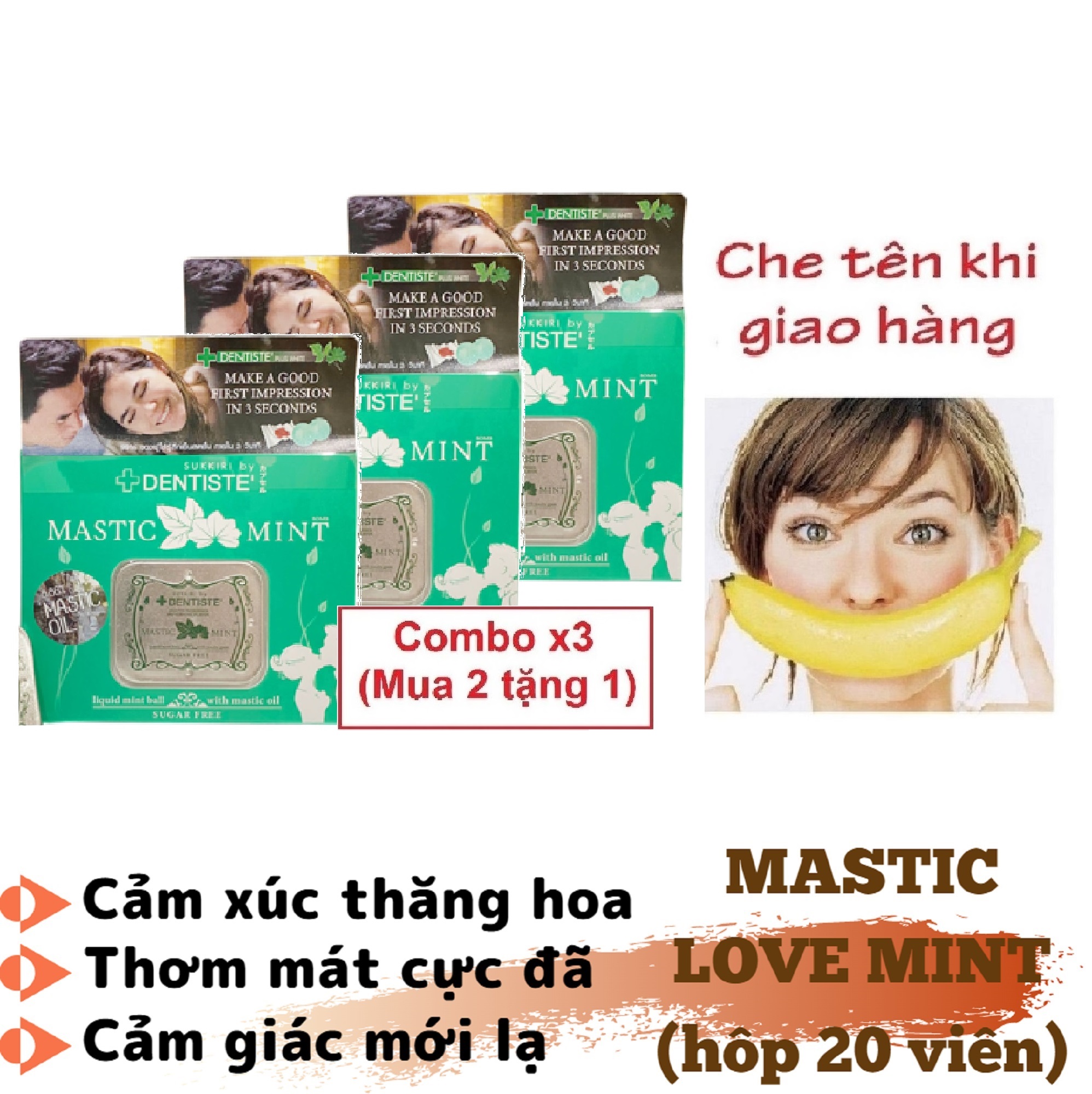 [Hoàn Tiền 15%] Combo x3 (mua 2 tặng 1) Kẹo phòng the DENTISTE MASTIC LOVE MINT Thái Lan cao cấp hươ