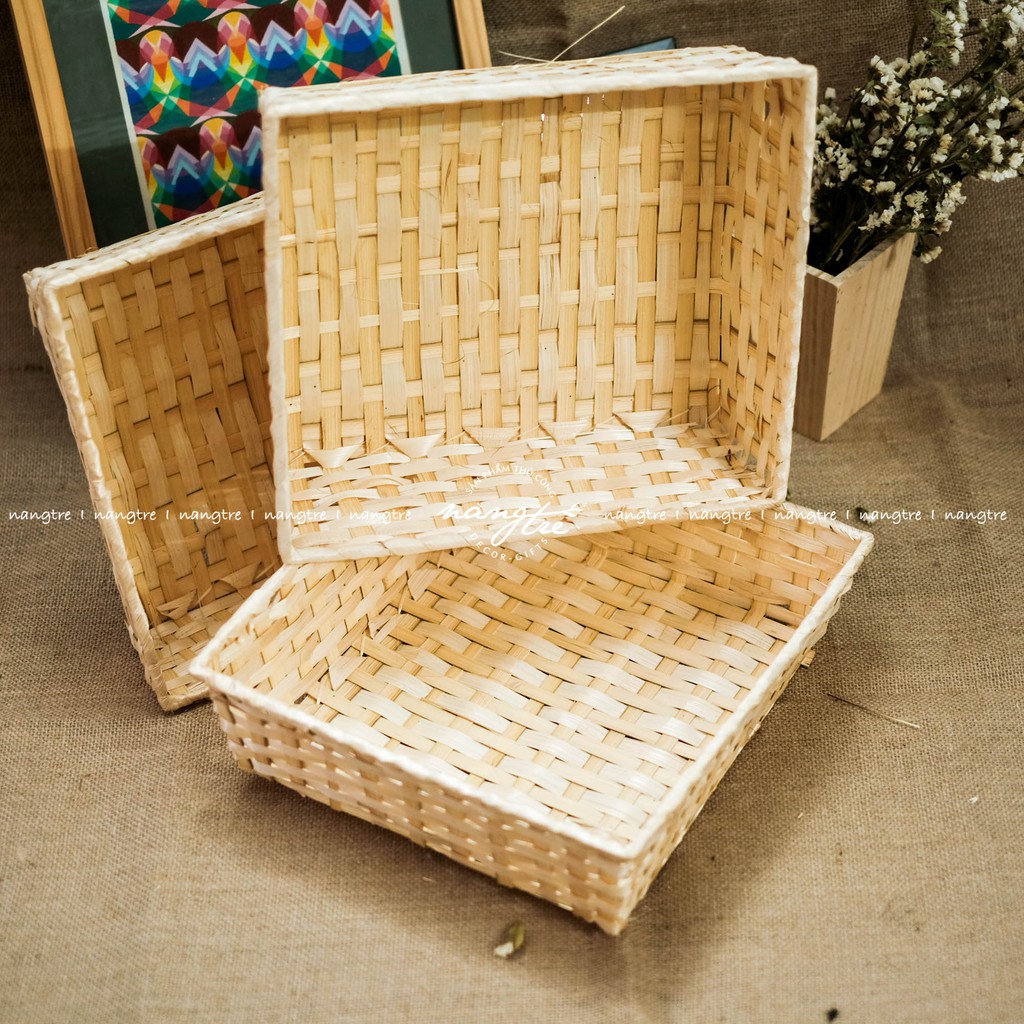 [HCM]Khay tre đan gói quà Khay tre vuông ( 33x30x7cm)