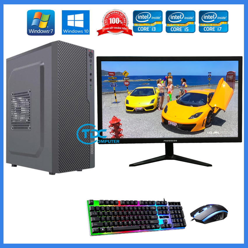 Bộ máy tính để bàn PC Gaming + Màn hình 24 inch Provision Cấu hình core i3, i5 i7 Ram 4GB, SSD 120GB + Quà Tặng bàn phím chuột chuyên Game LED
