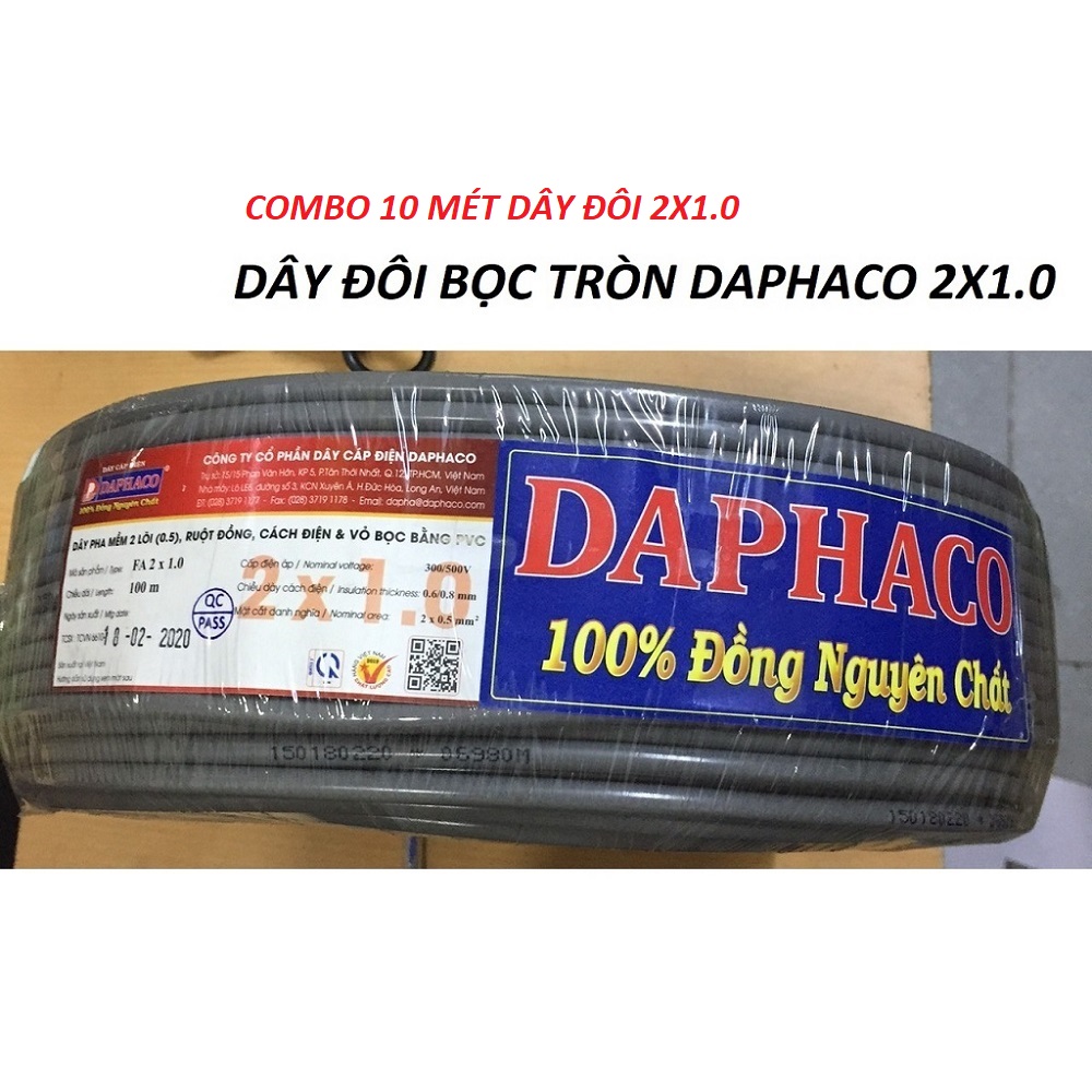 [HCM]COMBO 10M DÂY ĐIỆN ĐÔI 2X1.0 DAPHACO CÓ BỌC TRÒN
