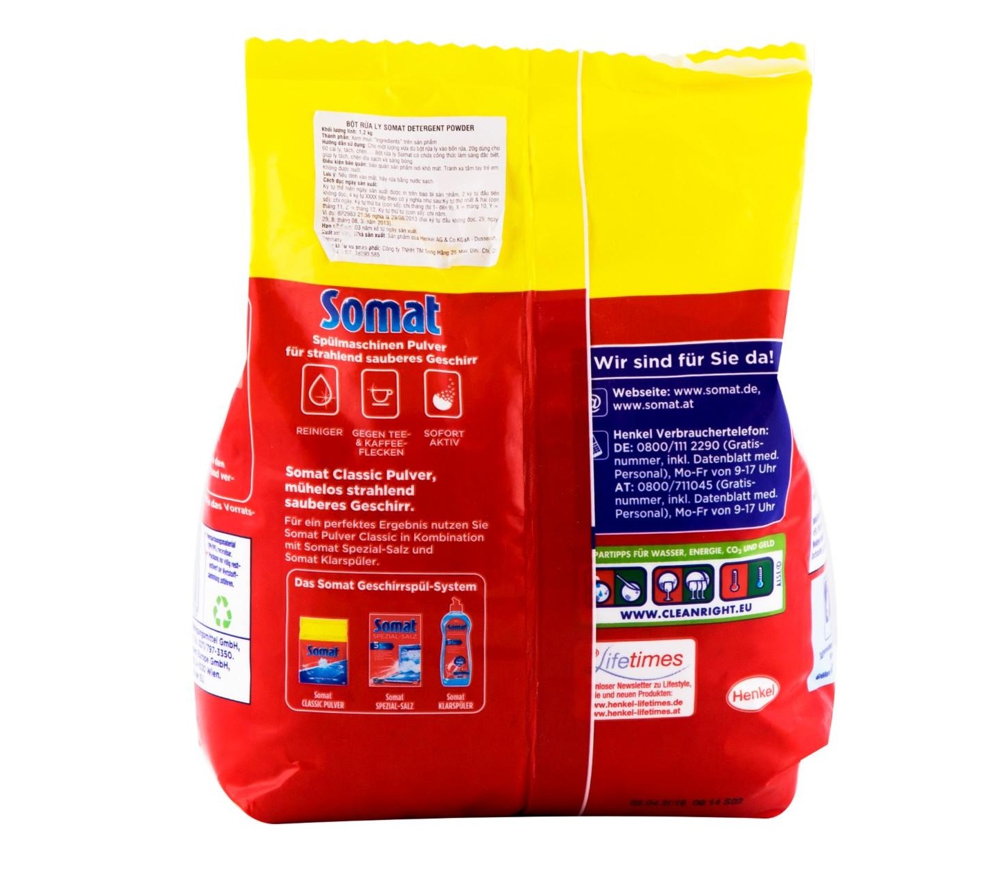 Combo 02 gói bột rửa chén cho máy Somat Detergent Power 1.2kg