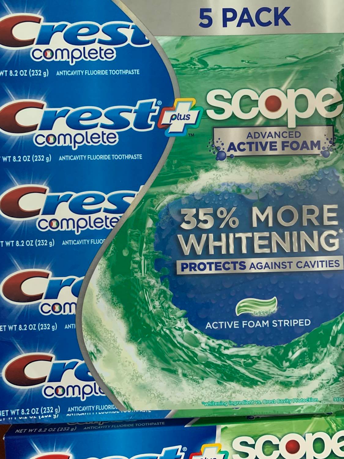 ( Date 2023) Kem Đánh Răng Crest Complete Extra Whitening+ Scope Advanced Freshness Mỹ 232g x 5