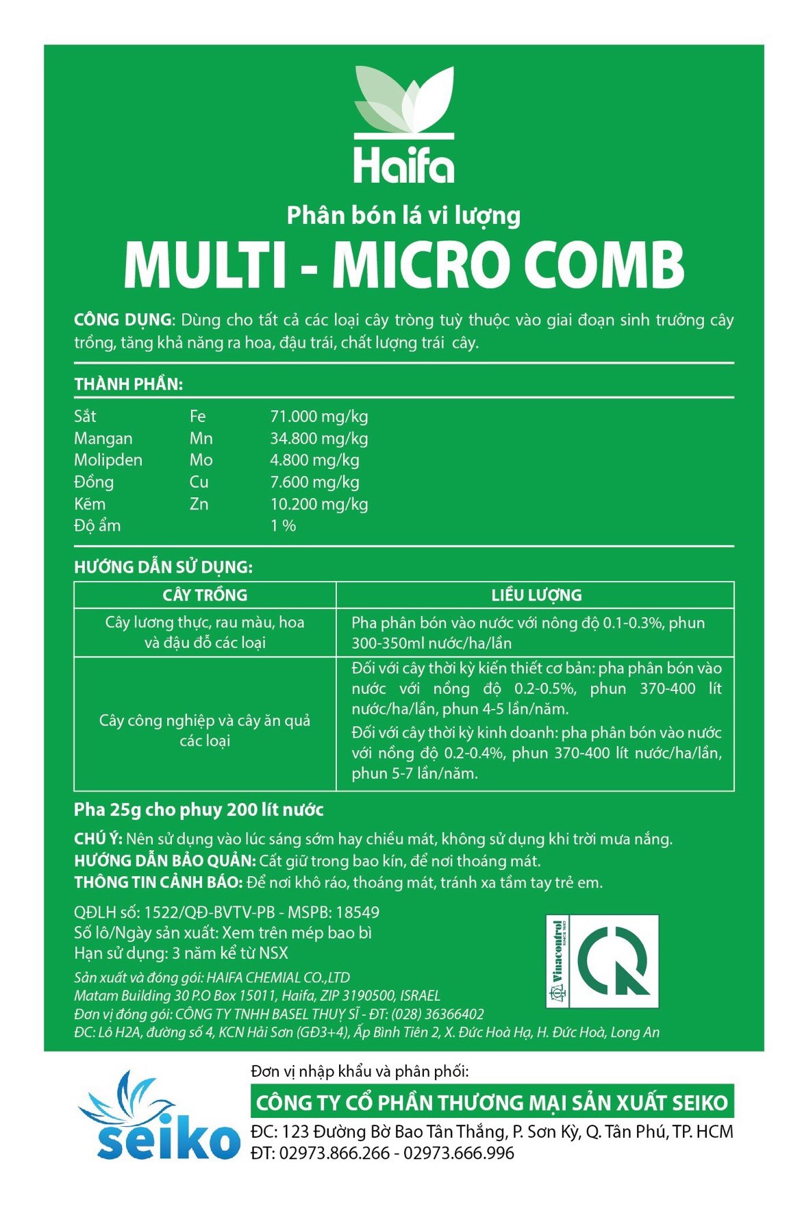 Phân bón lá vi lượng MULTI-MICRO COMB- Haifa Isarel chính hãng 25gr
