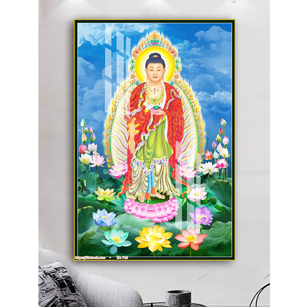 Tranh laminate tráng gương - tranh treo tường phật a di đà 01