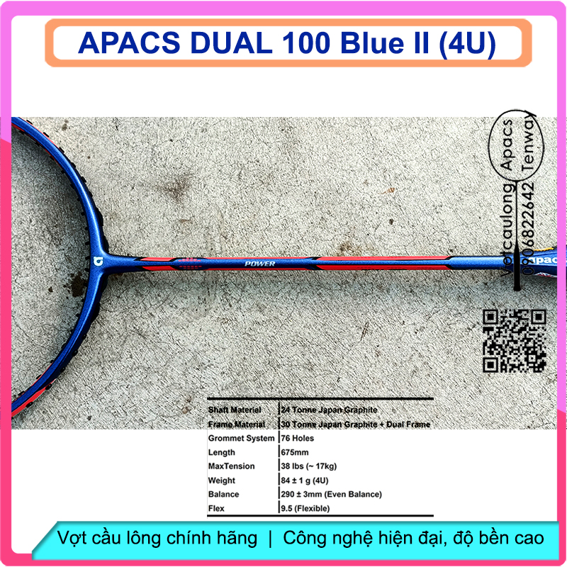 [Vợt cầu lông Apacs Dual 100 Blue II – 4U] Vợt cân bằng công thủ, sơn nhám tuyệt đẹp