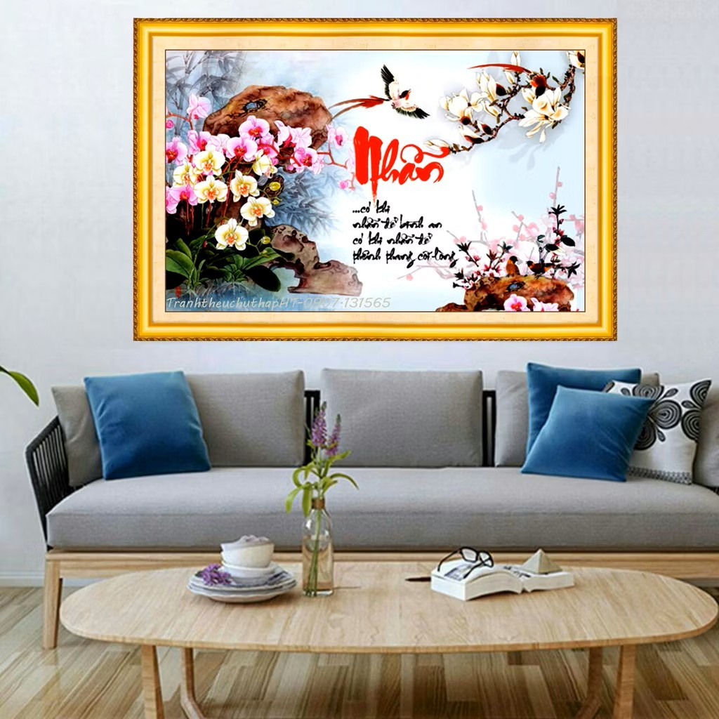 Tranh đính đá - Tranh thêu chữ thập chữ nhẫn hoa lan LV3336, LV175: 75*50cm - tự đính