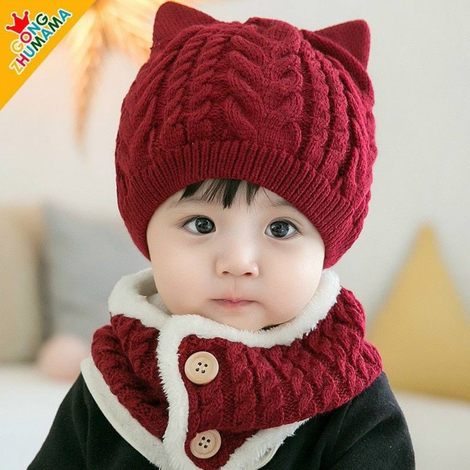 Mũ len kèm khăn quàng cổ cho bé