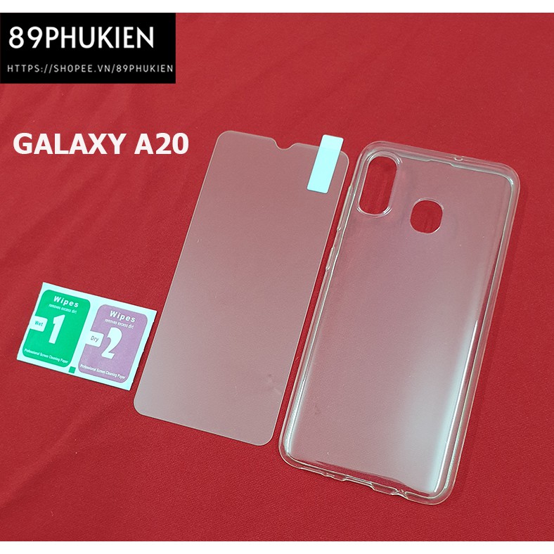 Combo kính cường lực ốp lưng dẻo trong suốt Samsung Galaxy A20