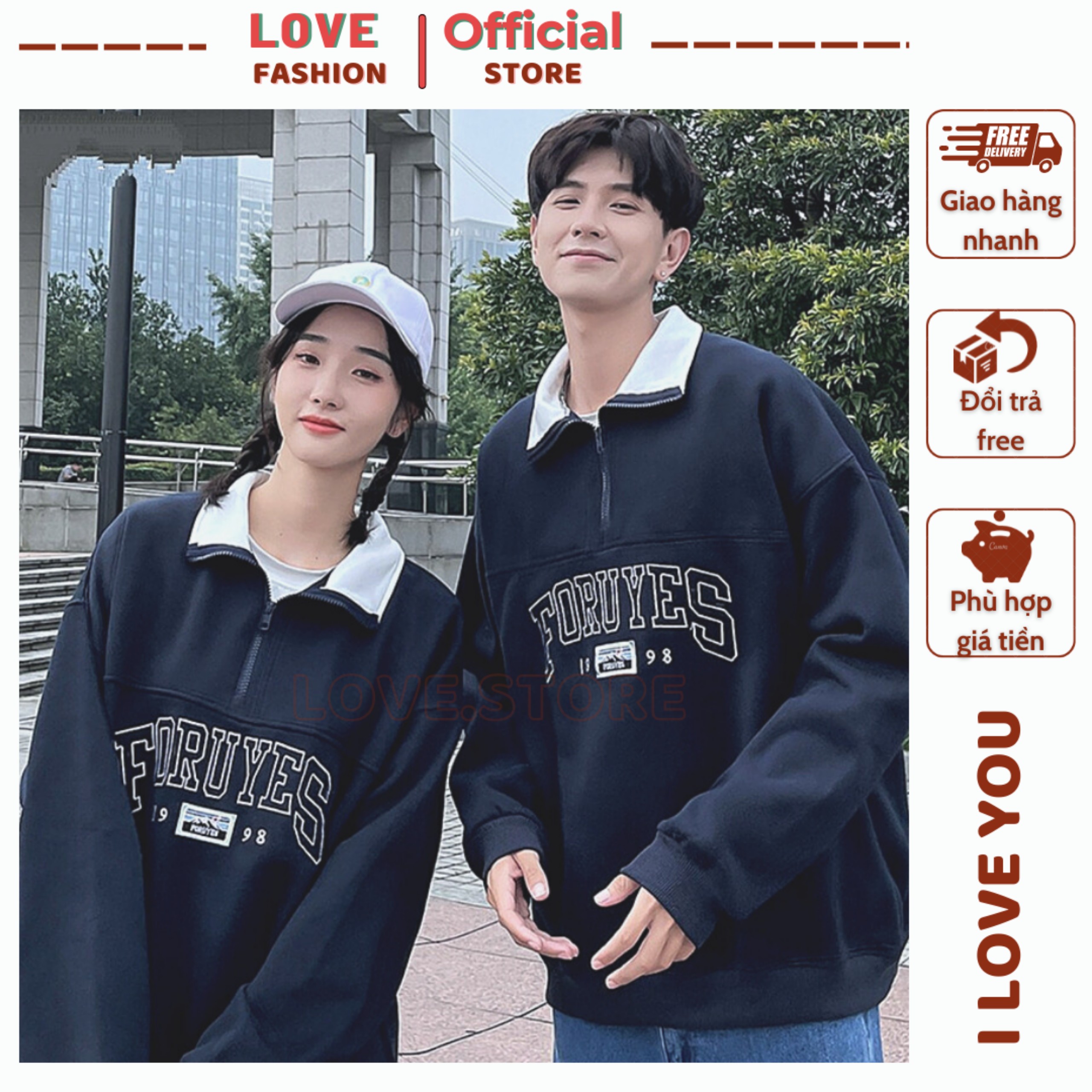 Áo sweater cổ bẻ 1998 , áo sweater cặp đôi ulzzang, áo hoodie cặp đôi nam nữ unisex, áo hoodie đôi người yêu, áo hoodie đôi form rộng, áo hoodie đôi rẻ