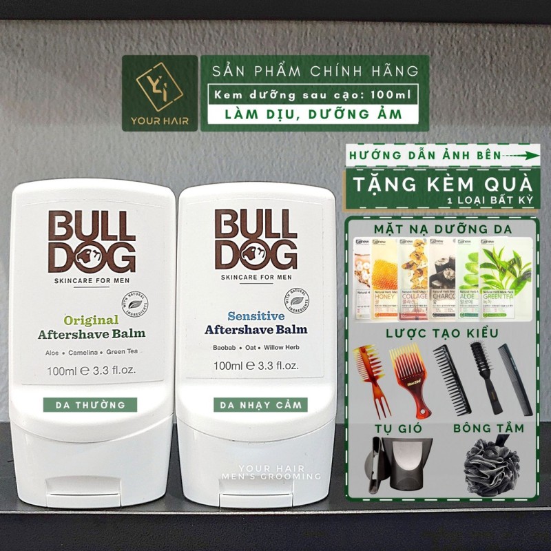 Kem dưỡng râu & da sau cạo cho da thường và nhạy cảm Bulldog Aftershave Balm - 100ml Original Sensitive