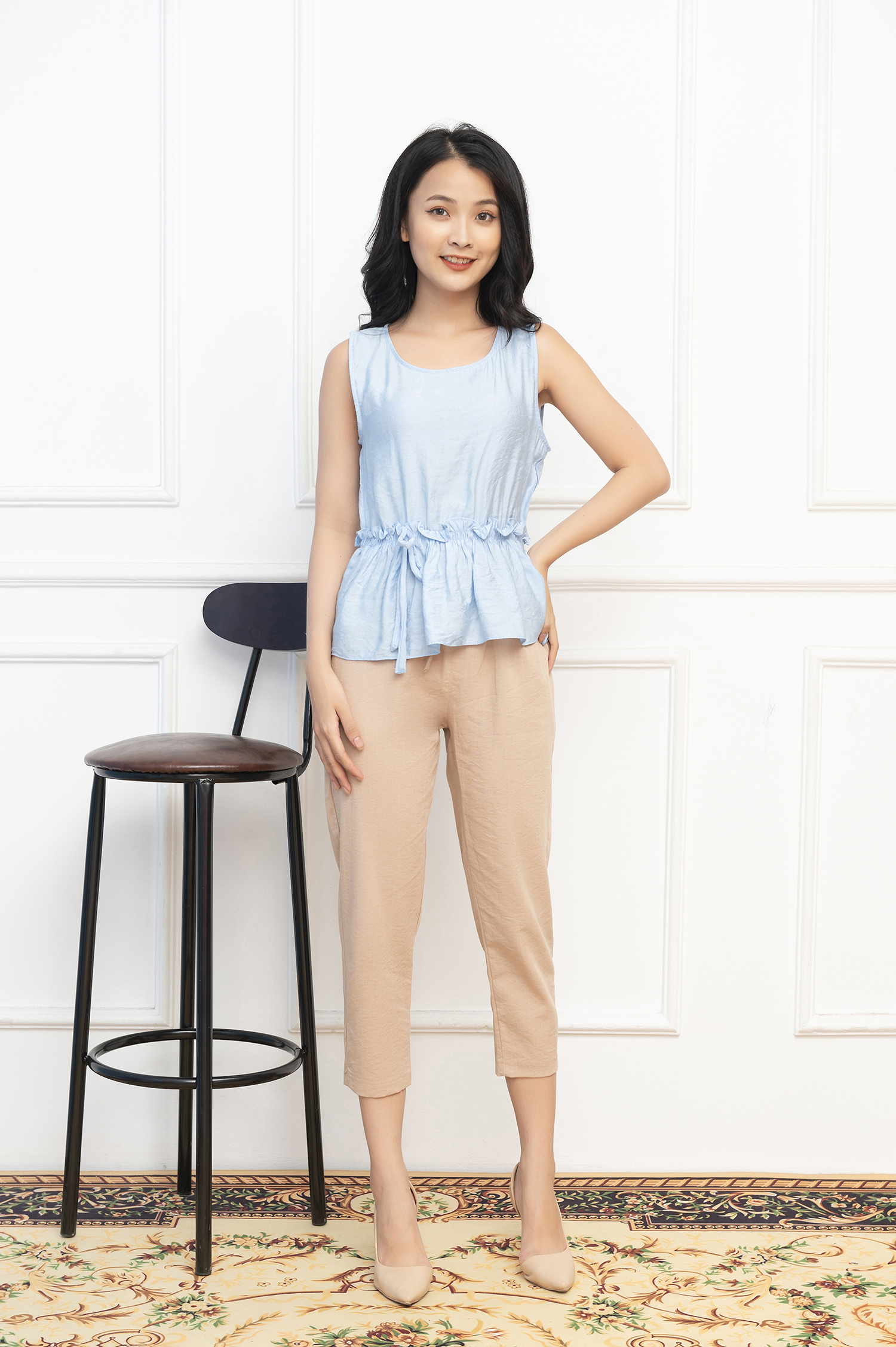 Áo peplum sát nách đũi lụa Vicci cao cấp (Trắng - Xanh - Đỏ)