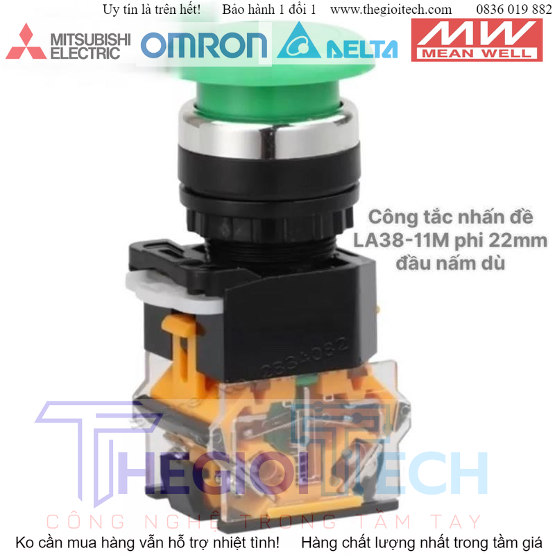 Công tắc nhấn đề LA38-11M phi 22mm đầu nấm dù