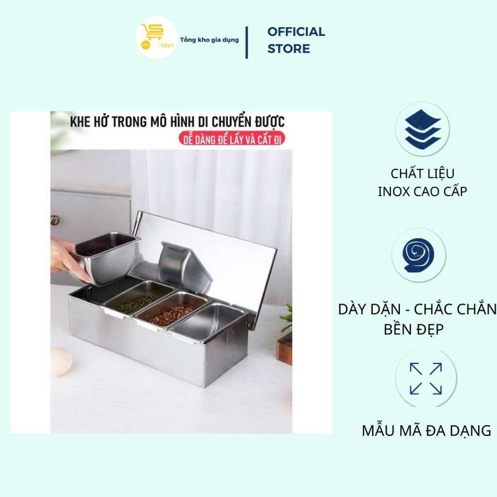 Khay Topping Inox 3-4-5-6 Ngăn, Khay Đựng Gia Vị, Đựng Thạch Trà Sữa ( Hộp Dài ) Inox Sáng Bóng, Tiết Kiệm Diện Tích | MTA-MART