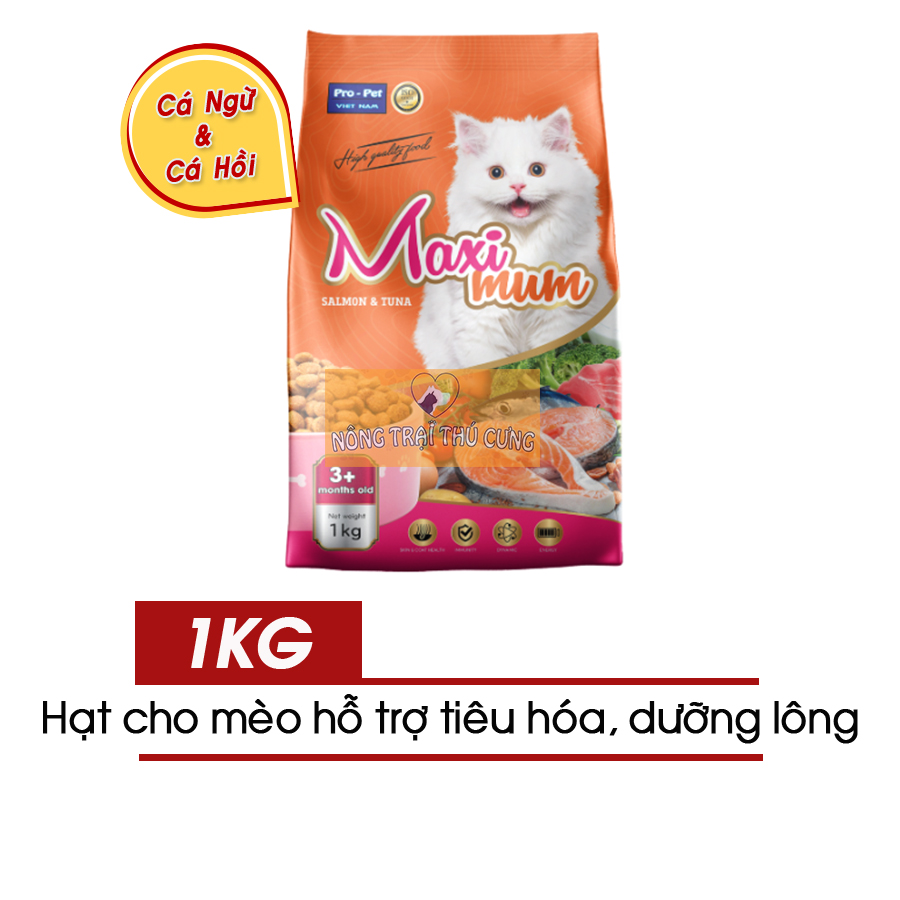 Thức Ăn Hạt Cho Mèo Maximum 1KG Vị Cá Ngừ Cá Hồi - [Nông Trại Thú Cưng]