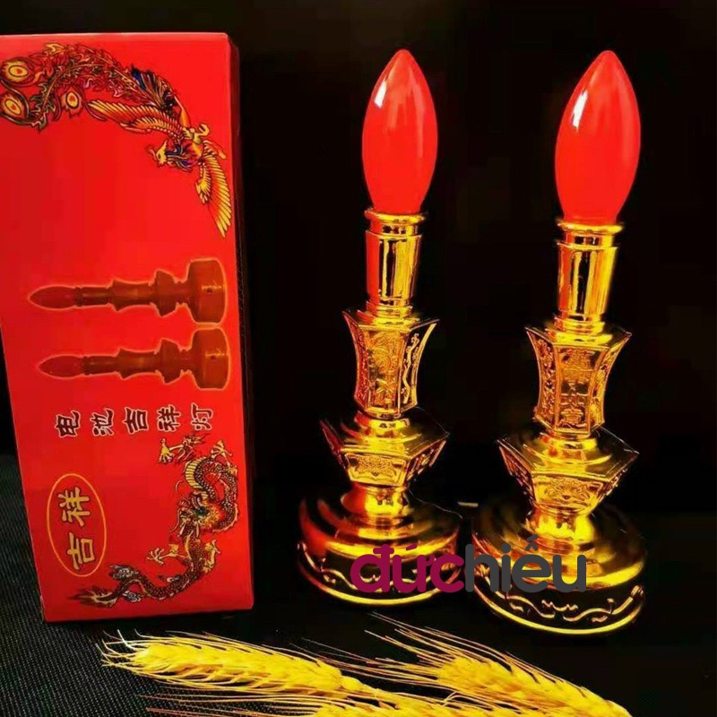 Đèn bàn thờ dùng pin ( 2 cái ) , đèn cầy thờ cúng dùng pin