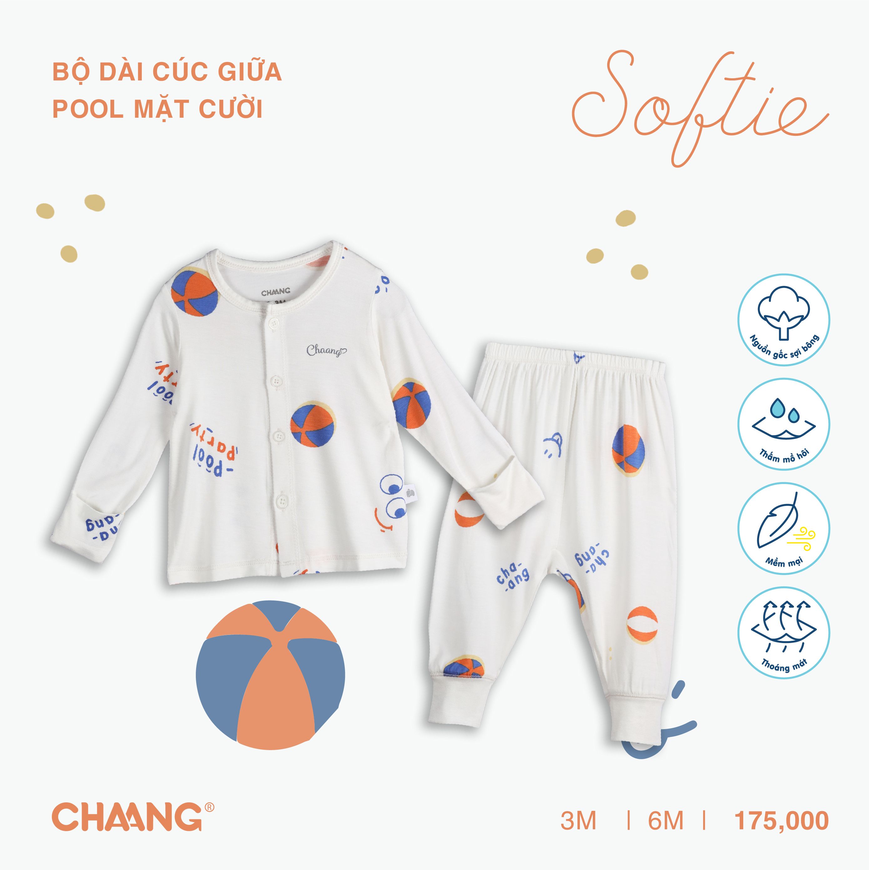 [CHAANG] Bộ dài cúc giữa sơ sinh Pool Chaang