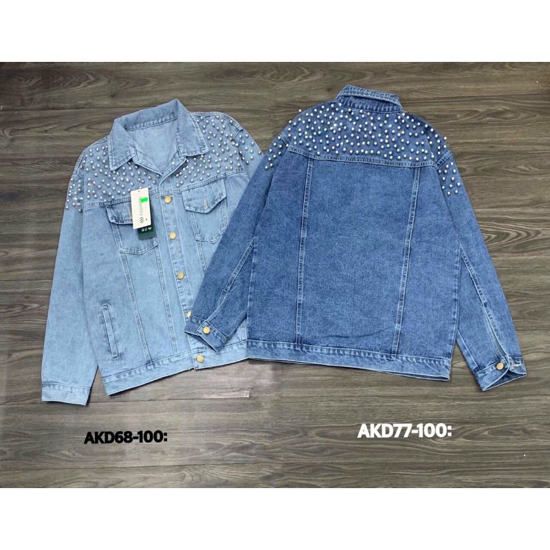 [HCM]Áo khoác jean đính cườm Bigsize dưới 85 ký (ngực dưới 120cm)