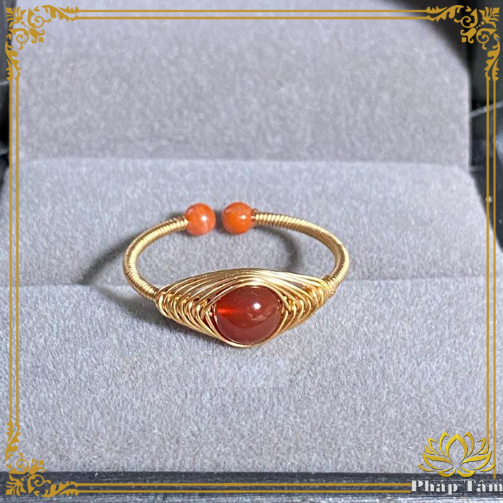 Nhẫn Lụa Handmade 14k Đá Mã Não Đỏ Cao Cấp - Pháp Tâm